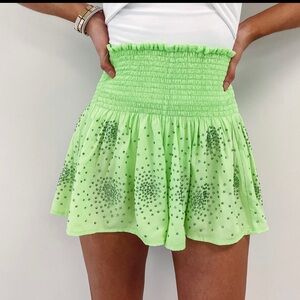 QUEEN OF SPARKLES Neon Green Embellished High Waist Shorts